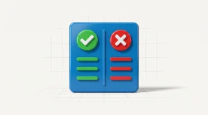 A panel split into two columns, one marked with a check, one with a cross
